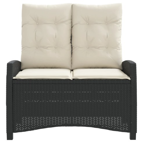 Накланяща се градинска пейка с възглавници черен полиратан