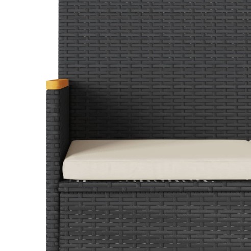 Градинска пейка 3-местна с възглавници черен полиратан