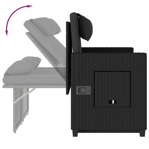 Накланяща се градинска пейка с възглавници черен полиратан