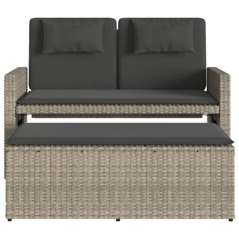 Накланяща се градинска пейка с възглавници светлосив полиратан