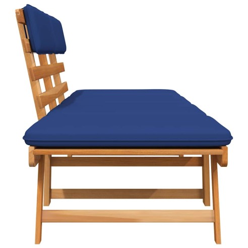 Градинска пейка с възглавници 2-в-1, 190 см, акация масив