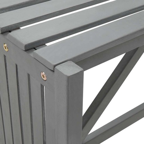 Градинска ъглова пейка с плантер, 117 cм, акация масив, сива