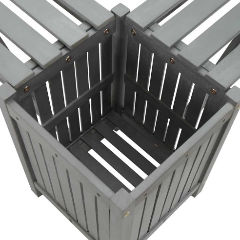 Градинска ъглова пейка с плантер, 117 cм, акация масив, сива