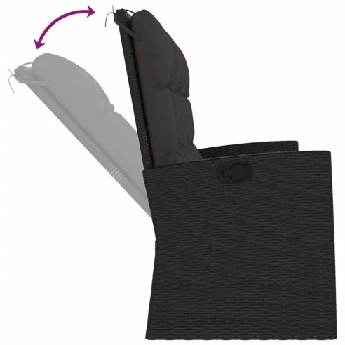 Наклоняема градинска пейка с възглавници черна 173 см полиратан