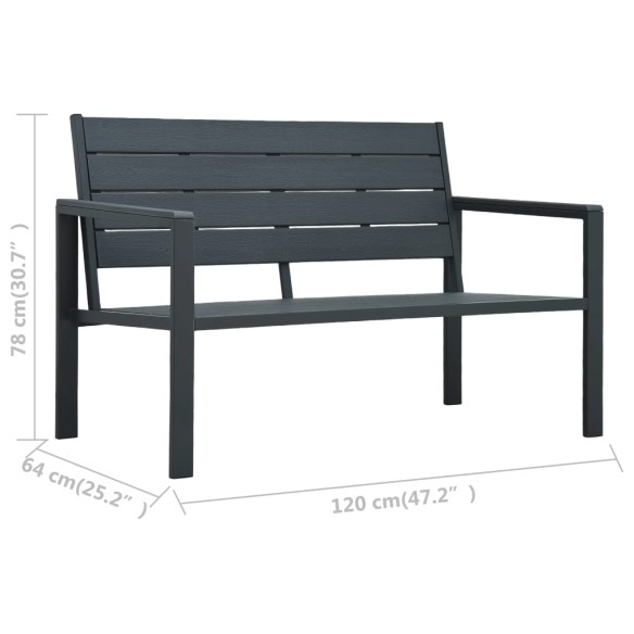 Градинска пейка, 120 cм, HDPE, сива, имитация на дърво