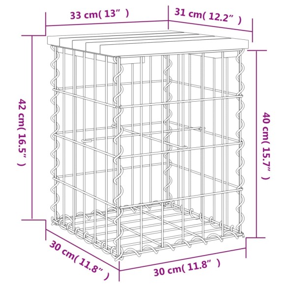 Градинска пейка габионен дизайн 33x31x42 см борово дърво масив