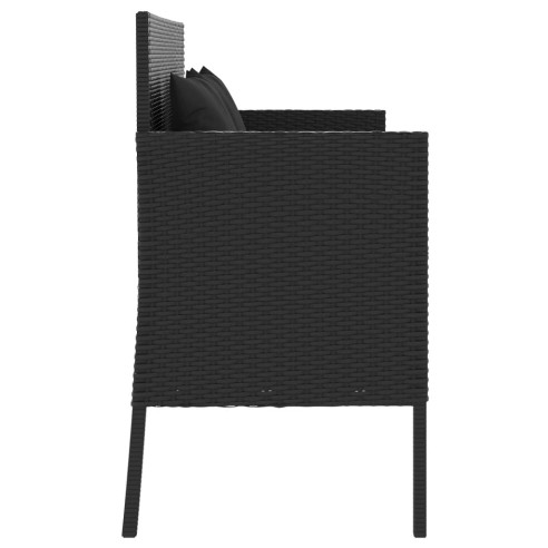 Градинска пейка с възглавници черен полиратан