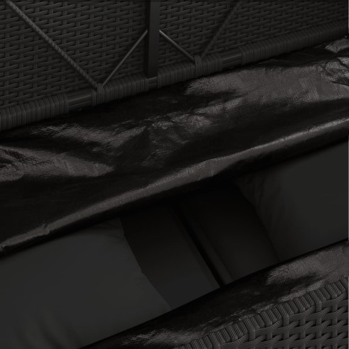 Градинска пейка с възглавници черен полиратан