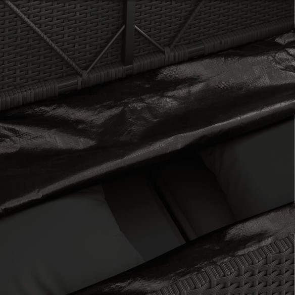 Градинска пейка с възглавници черен полиратан