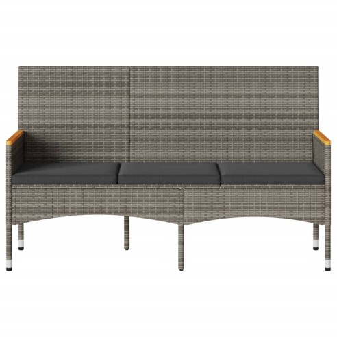 Градинска пейка 3-местна с възглавници сив полиратан