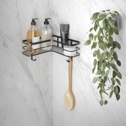 Ъглова Г-образна етажерка за баня черна U-FIX LAVA METALTEX ➤ топ цена ➤ dshome.bg