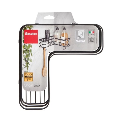 Ъглова Г-образна етажерка за баня черна U-FIX LAVA METALTEX ➤ топ цена ➤ dshome.bg
