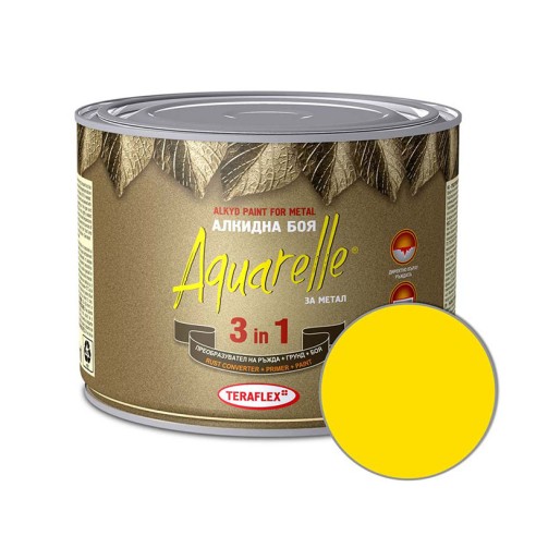 Алкидна боя за метал 3в1 Aquarelle жълта 0,450л TERAFLEX - 1