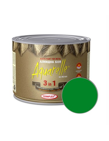 Алкидна боя за метал 3в1 Aquarelle зелена 0,450л TERAFLEX - 1