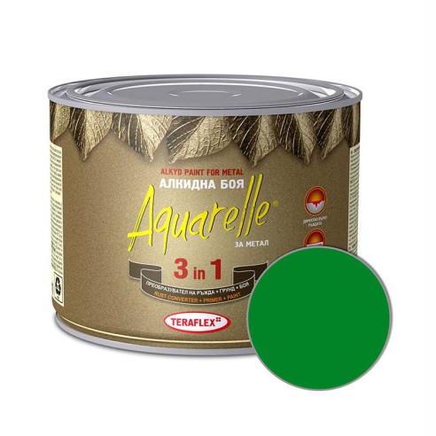 Алкидна боя за метал 3в1 Aquarelle зелена 0,450л TERAFLEX - 1