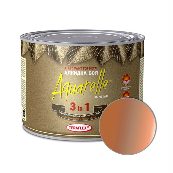 Алкидна боя за метал 3в1 Aquarelle мед металик 0,450л TERAFLEX - 1