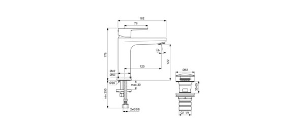 Смесител за баня с Click-Clack изпразнител H120 IDEAL STANDARD Смесител за баня с Click-Clack изпразнител H120 IDEAL STANDARD