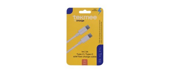 Кабел за зареждане Type-C / Type-C бял TEKMEE