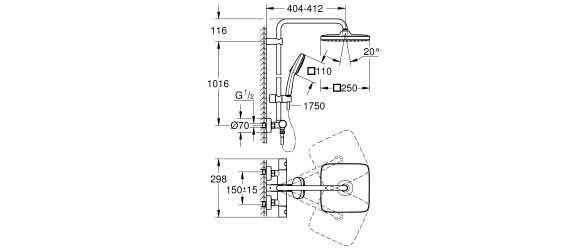Душ система с термостат Tempesta 250 Cube GROHE