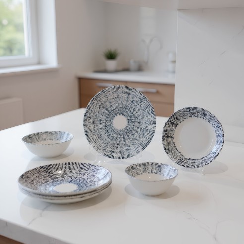 Порцеланов сервиз за хранене 24 части Сини щрихи TOPRAKSAN ➤ топ цена ➤ dshome.bg