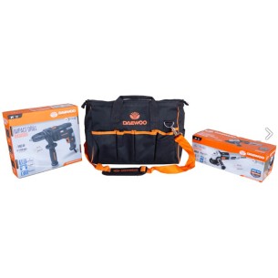 Комплект ъглошлайф DAAG115-90 + бормашина DAID500 + чанта DAEWOO 2