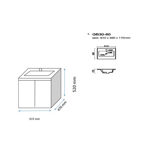Шкаф за баня с мивка 61 см Милано FORMA VITA