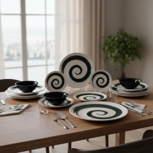 Порцеланов сервиз за хранене 24 части Спирала TOPRAKSAN ➤ топ цена ➤ dshome.bg