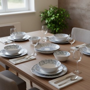 Порцеланов сервиз за хранене 24 части Сини щрихи TOPRAKSAN ➤ топ цена ➤ dshome.bg 2