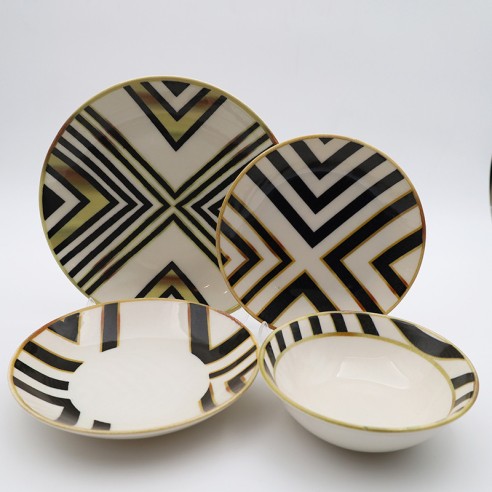 Порцеланов сервиз за хранене 30 части DENIZ черни фигури