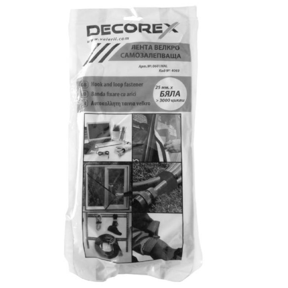 Самозалепваща бяла лента велкро 25ммx10м DECOREX - 2