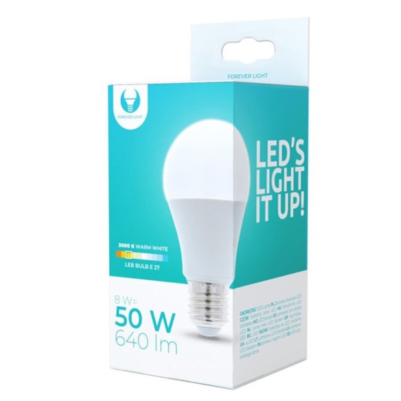 LED крушка E27 А60 8W 640lm 3000K топло бяла FOREVER - 2