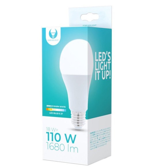 LED крушка E27 А65 18W 1680lm 3000K топло бяла FOREVER - 2