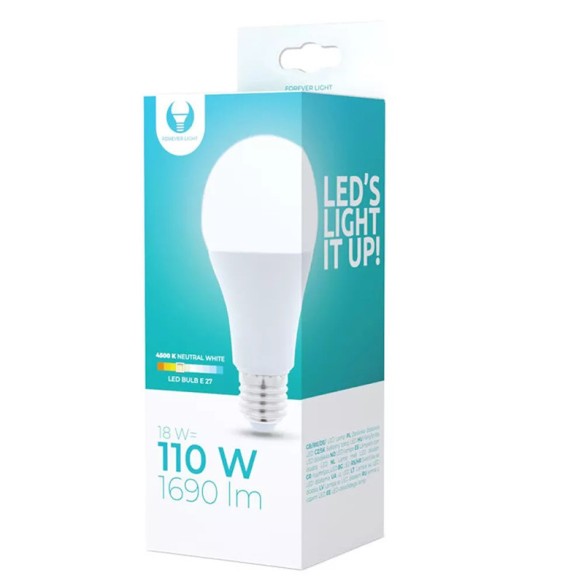 LED крушка E27 А65 18W 1690lm 4500K неутрално бяла FOREVER - 2