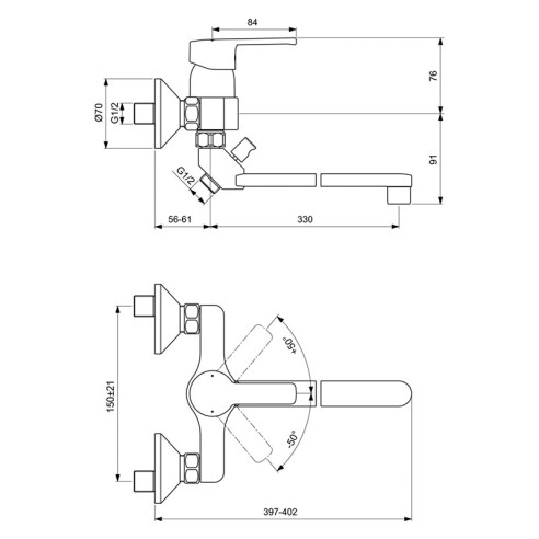 Стенен смесител за вана/душ с дълъг чучур Calista VIDIMA - 2