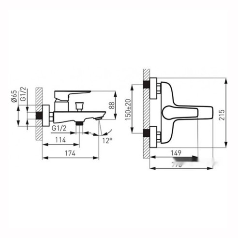 Стенен смесител за вана/душ Adore черен/хром FERRO - 2
