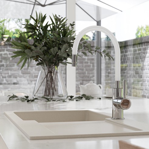 Стоящ смесител за кухня с гъвкав PVC бял чучур Zumba FERRO - 3