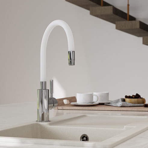 Стоящ смесител за кухня с гъвкав PVC бял чучур Zumba FERRO - 2