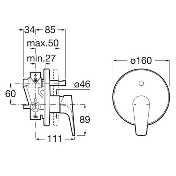Roca atlas вграден смесител 1/2" за вана-душ с авт. превключвател - 2