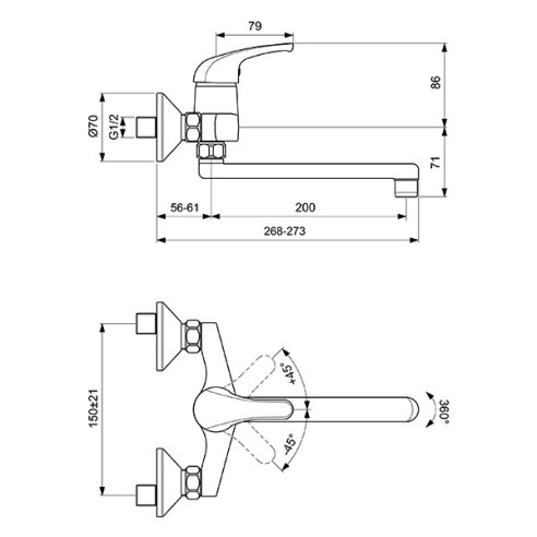 Vidima sirious смесител стенен за умивалник в3515аа - 2