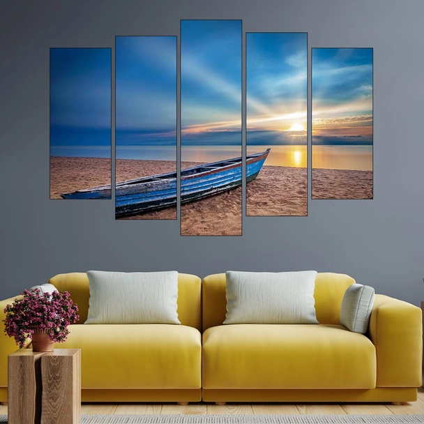Рибарска лодка на пясъка по изгрев - картина пано за стена - Image 3