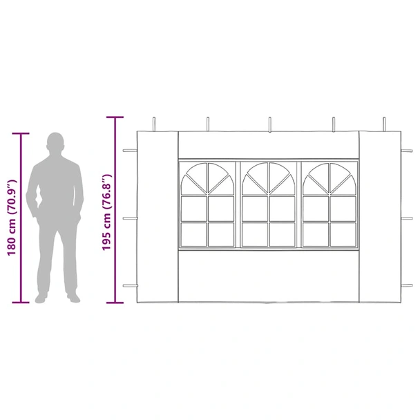 Странични стени за парти шатра, 2 бр, с прозорци, PE, бели - Image 11