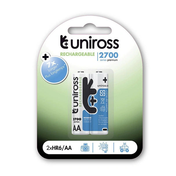 Акумулаторни батерии NiMH AA 1.2V 2700mAh UNIROSS 2бр. - Image 2