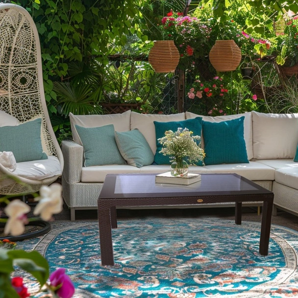 Градинска маса със стъкло 90x150 см кафява Zeugma Rattan MEVSIM - Image 2