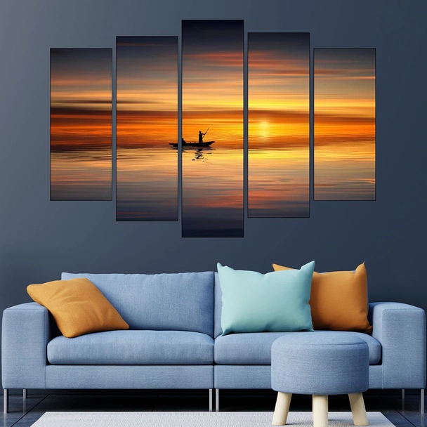 Риболов по залез слънце - картина пано за стена - Image 3