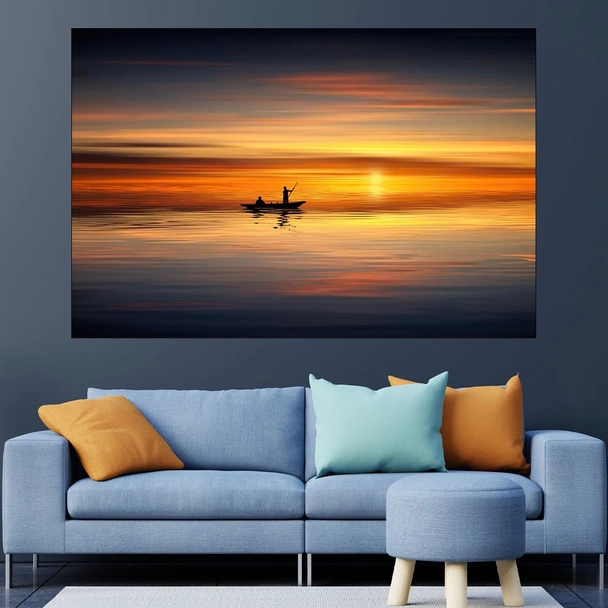 Риболов по залез слънце - картина пано за стена