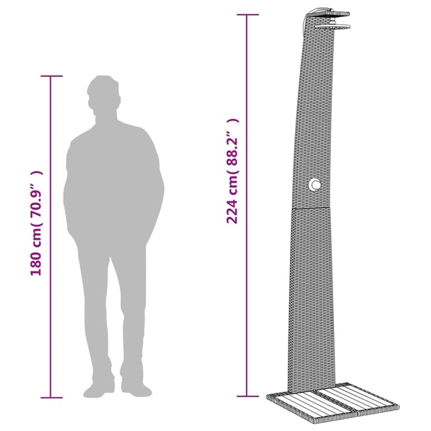 Външен душ сив 55x60x224 см полиратан и акациево дърво - Image 10