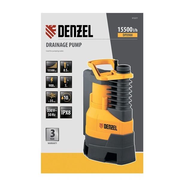 Дренажна помпа 900 W 15500 л/ч DPХ900 DENZEL - Image 6