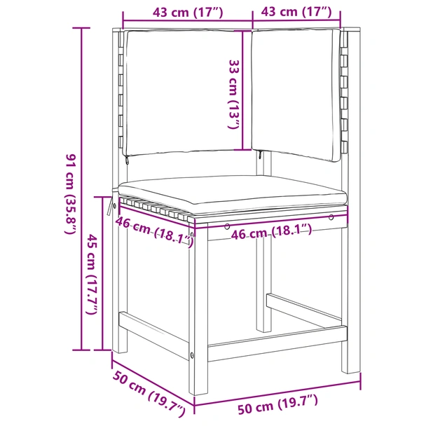 Комплект градинска пейка от 3 части с възглавници, направен от акациево дърво - VL3329105 - Image 11