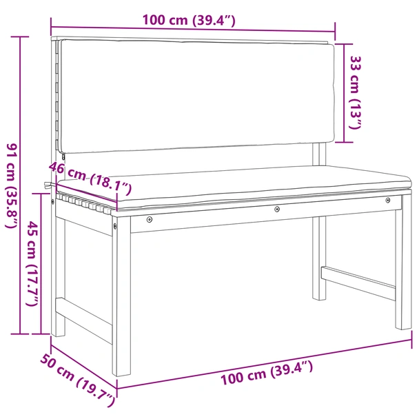 Комплект градинска пейка от 3 части с възглавници, направен от акациево дърво - VL3329105 - Image 12