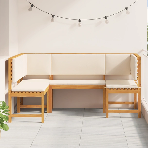 Комплект градинска пейка от 3 части с възглавници, направен от акациево дърво - VL3329105 - Image 3